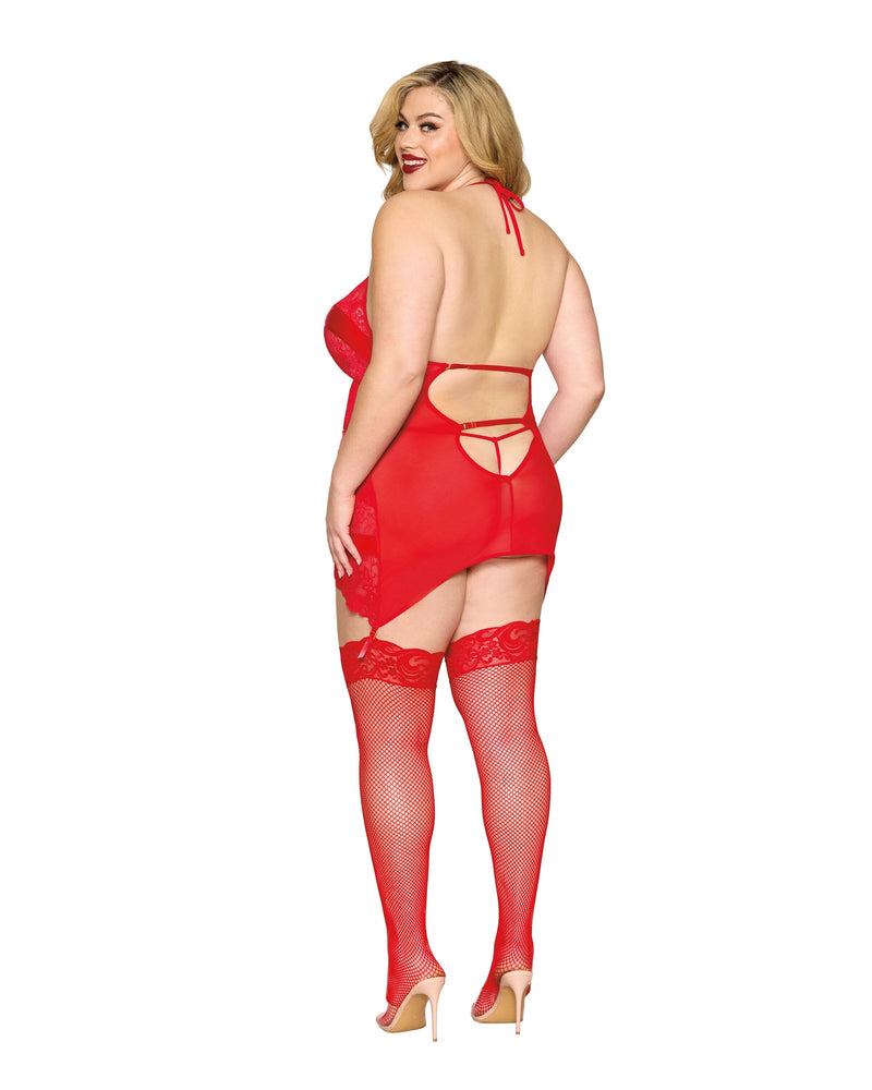 Dreamgirl Plus Size Garter Slip & G-String Diamond Lingerie Dreamgirl 