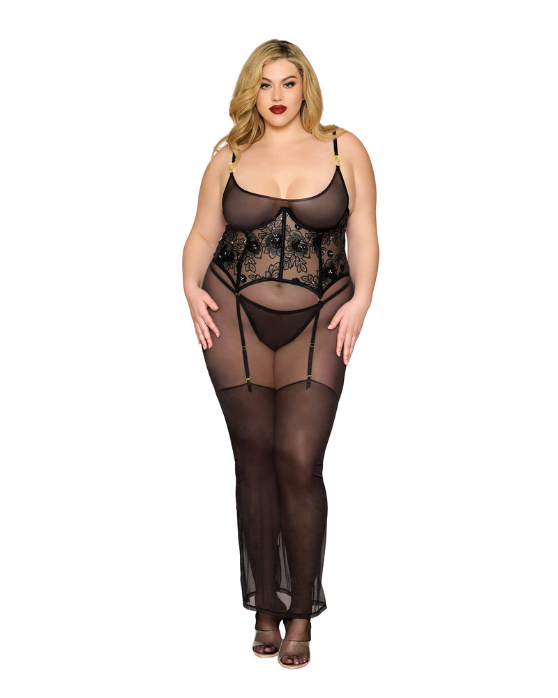 Dreamgirl Plus Size Midi Garter Chemise & G-String Lingerie Dreamgirl 