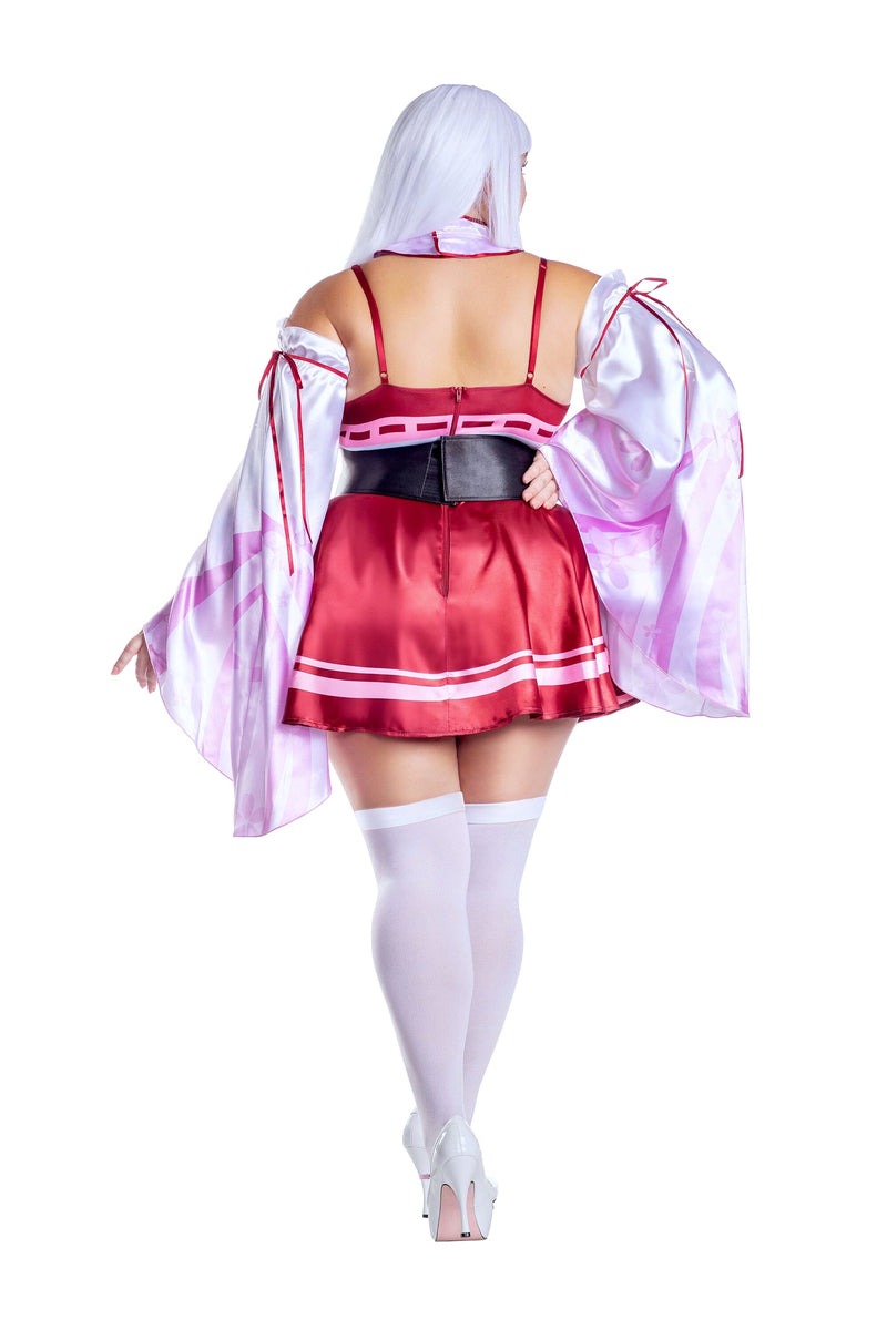 Dreamgirl Plus Size Sakura Shrine Maiden Satin Circle Skirt Dress with Bow Detail Women’s Costume – Japanese-Inspired Outfit Costume Dreamgirl 