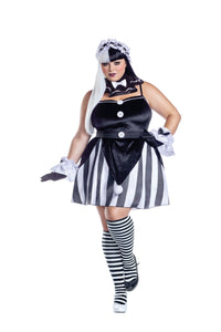 Dreamgirl Plus Size Scary Doll Satin Dress with Pompom Details Halloween Costume – Creepy Doll Outfit Costume Dreamgirl 