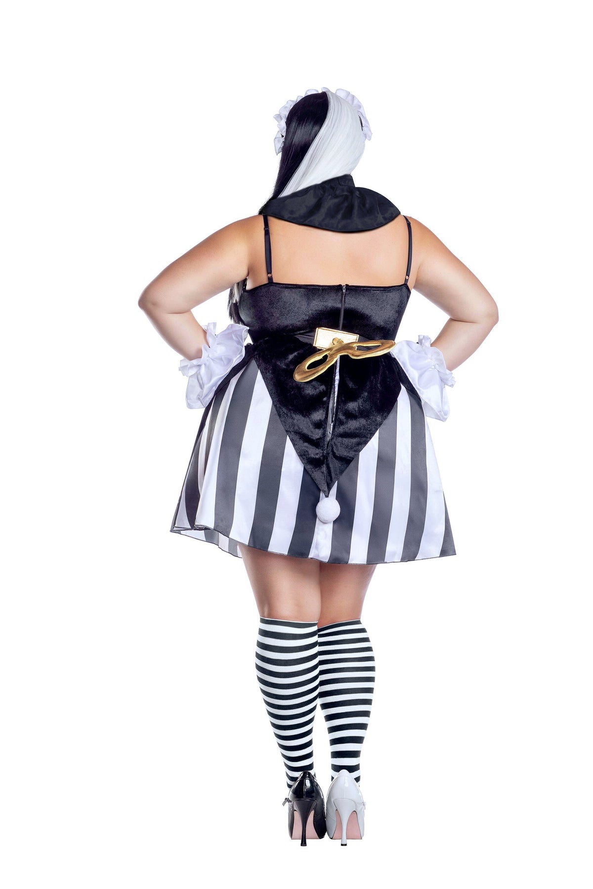 Dreamgirl Plus Size Scary Doll Satin Dress with Pompom Details Halloween Costume – Creepy Doll Outfit Costume Dreamgirl 