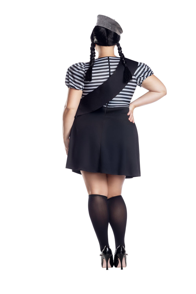 Dreamgirl Plus Size Spooky Scout Stripe Printed Dress with Sash & Beret Women’s Costume – Halloween Outfit Costume Dreamgirl 