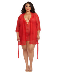 Dreamgirl Plus Size Stretch Mesh Chemise & Robe Set Robes Dreamgirl 