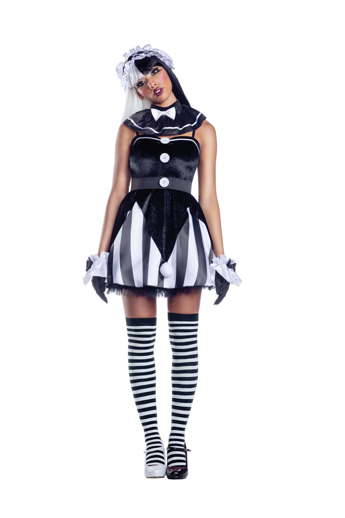 Dreamgirl Scary Doll Satin Dress with Pompom Details Halloween Costume – Creepy Doll Outfit Costume Dreamgirl 