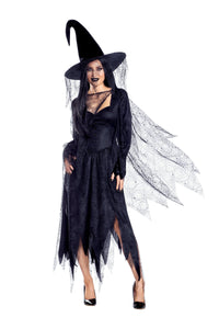 Dreamgirl Scary Witch Velvet & Lace Dress with Hat & Cape Women’s Costume – Halloween Witch Outfit Costume Dreamgirl 