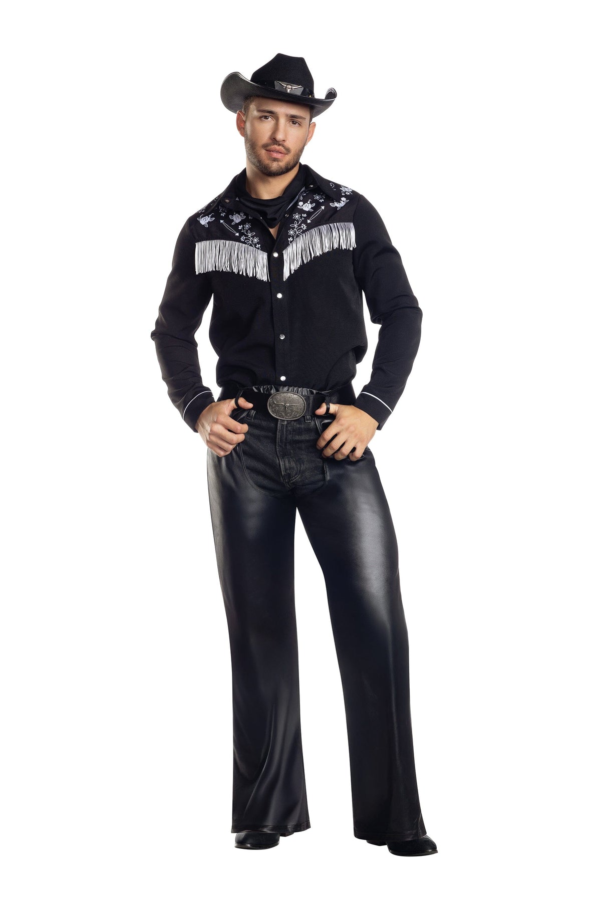 Dreamguy Cowboy Jim Fringe Shirt with Chaps & Western Style Buckle – Men’s Western Costume Costume Dreamgirl 