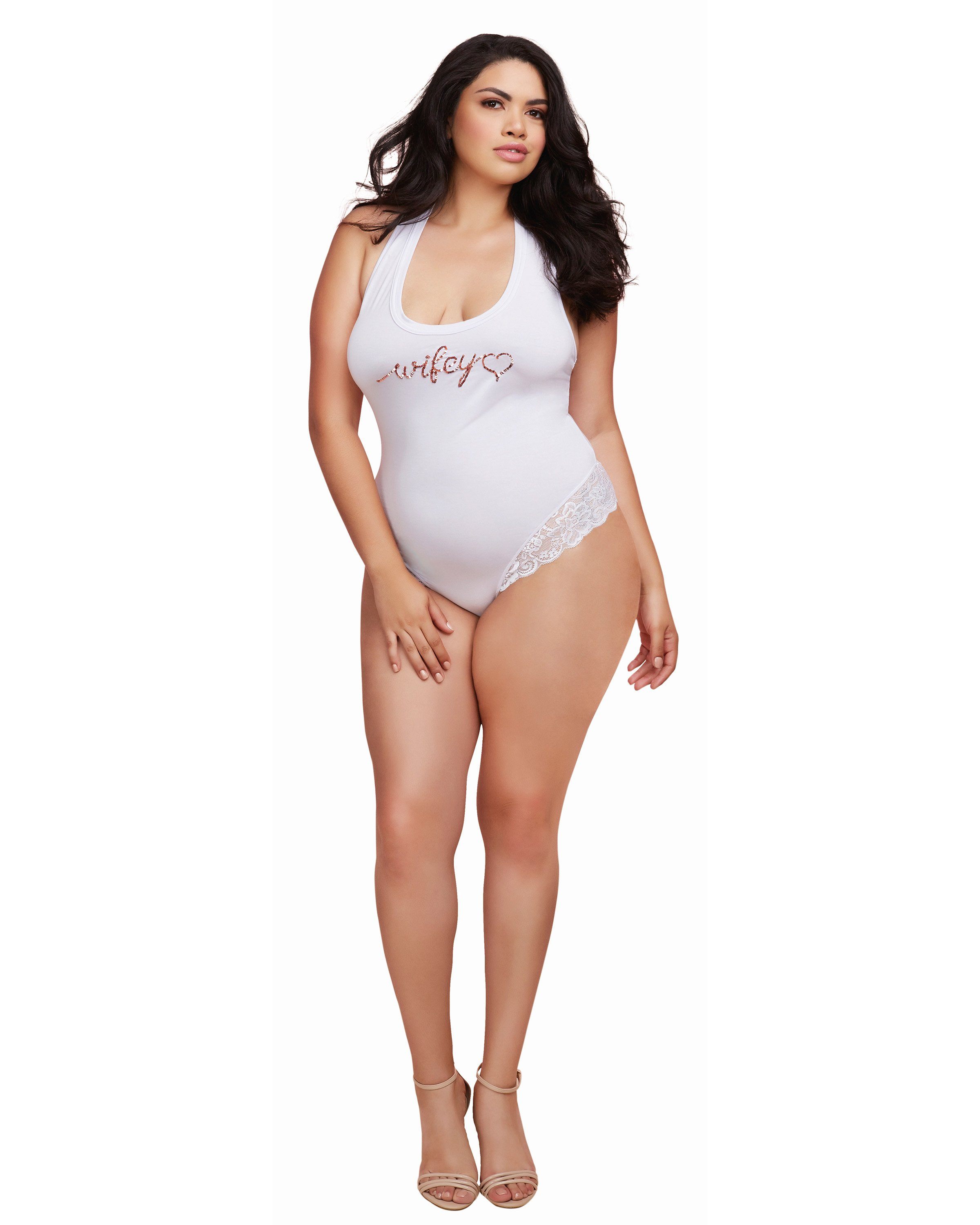 Dreamgirl womens Plus Size Soft Spandex Jersey Wifey Bodysuit With Thong  Back