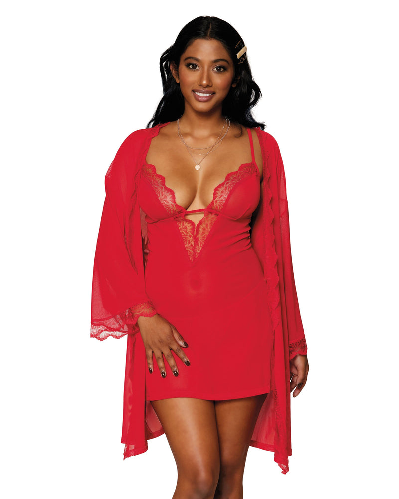 Dreamgirl Stretch Mesh Chemise Robe Set